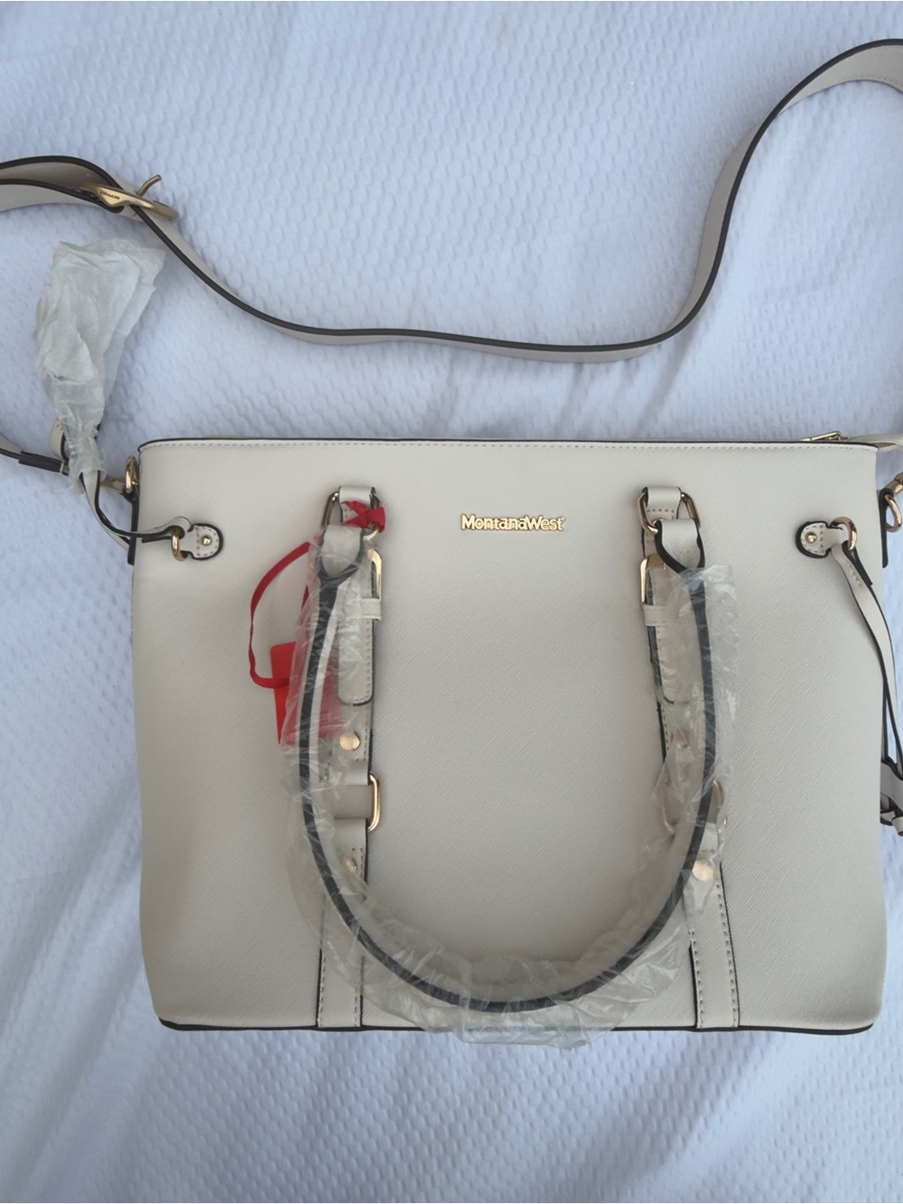 Montana West Cream Satchel with Gold Hardware